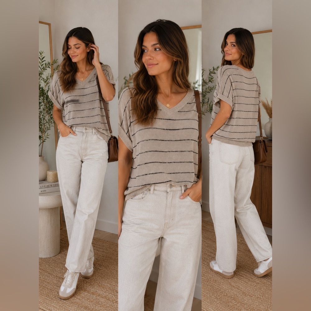 Barefoot Dreams Black and White Striped Tee - Picture 4 of 4